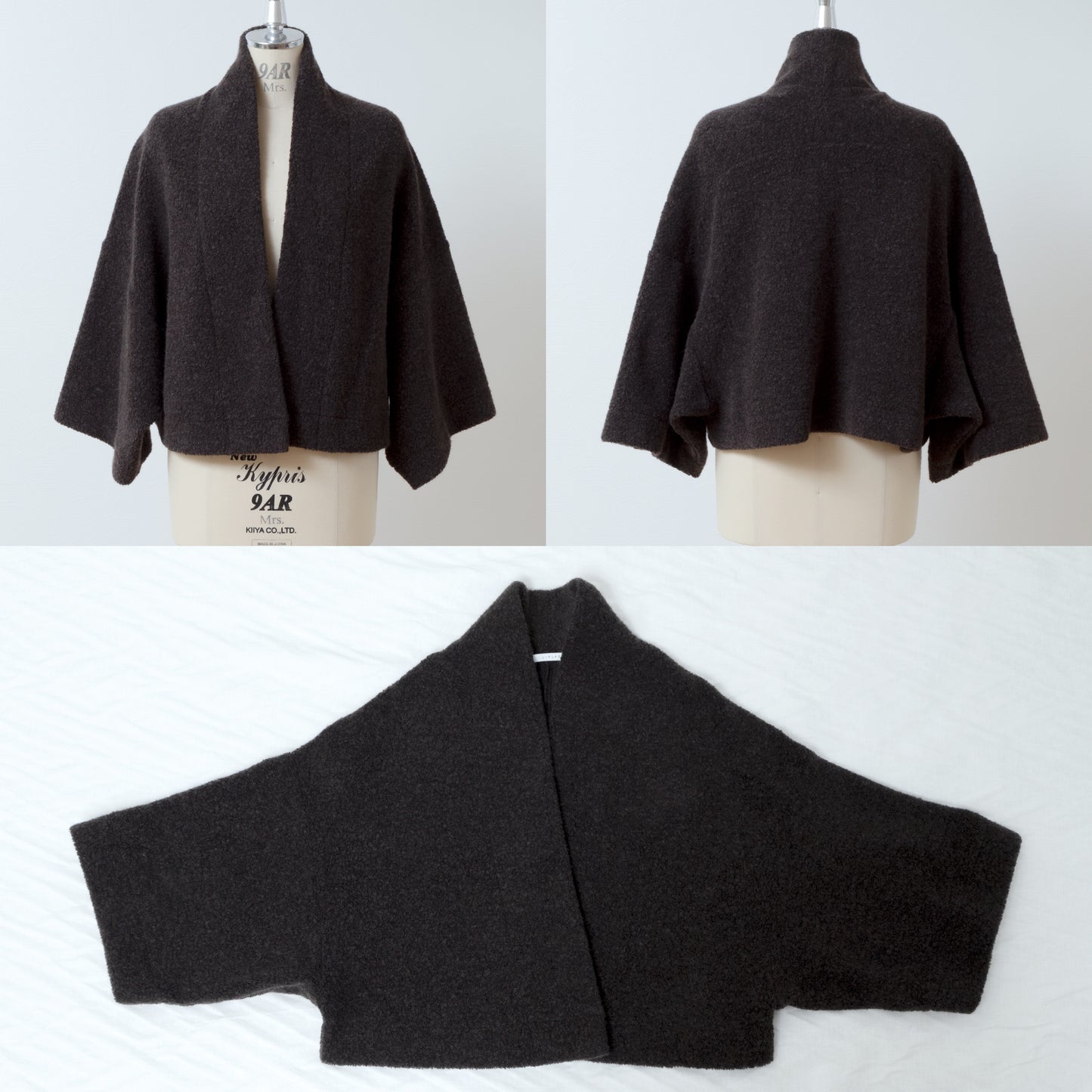 優質羊毛圍巾披肩開襟衫/深棕色