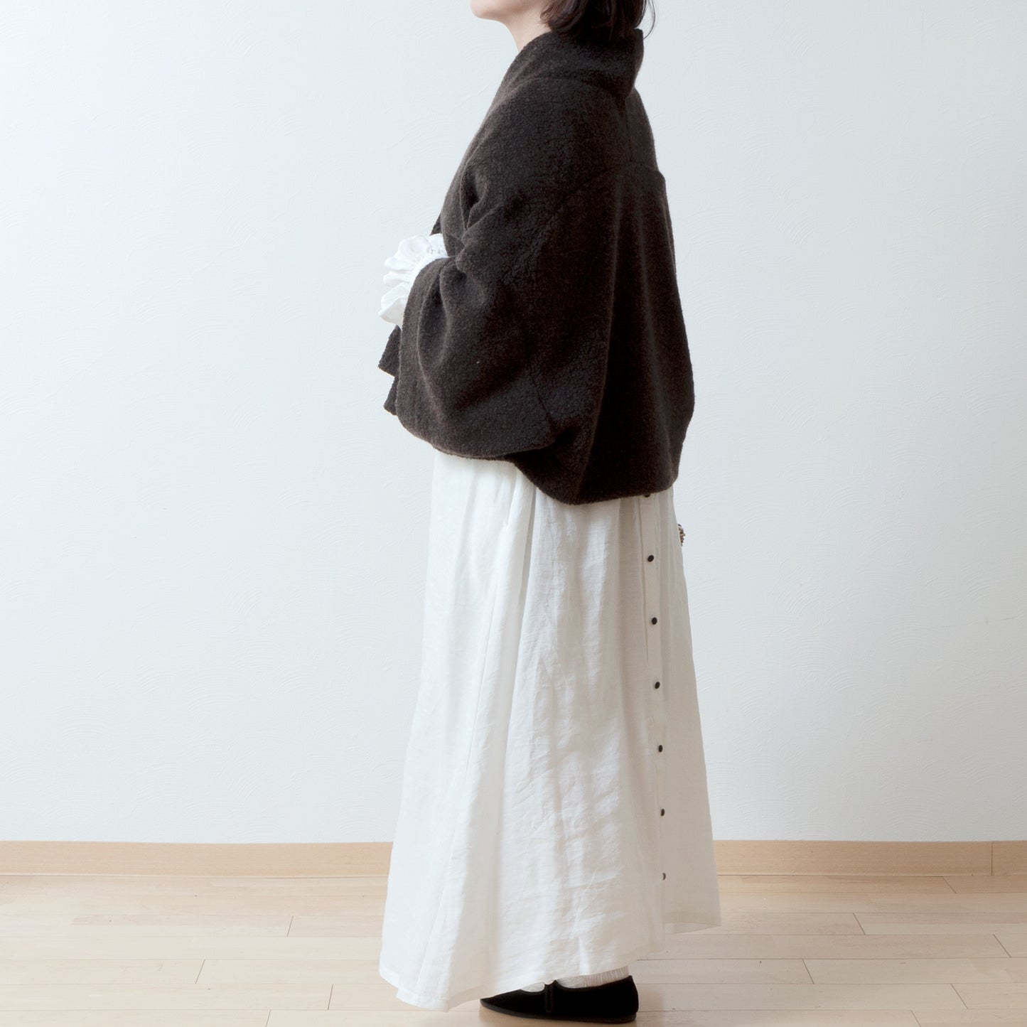 優質羊毛圍巾披肩開襟衫/深棕色