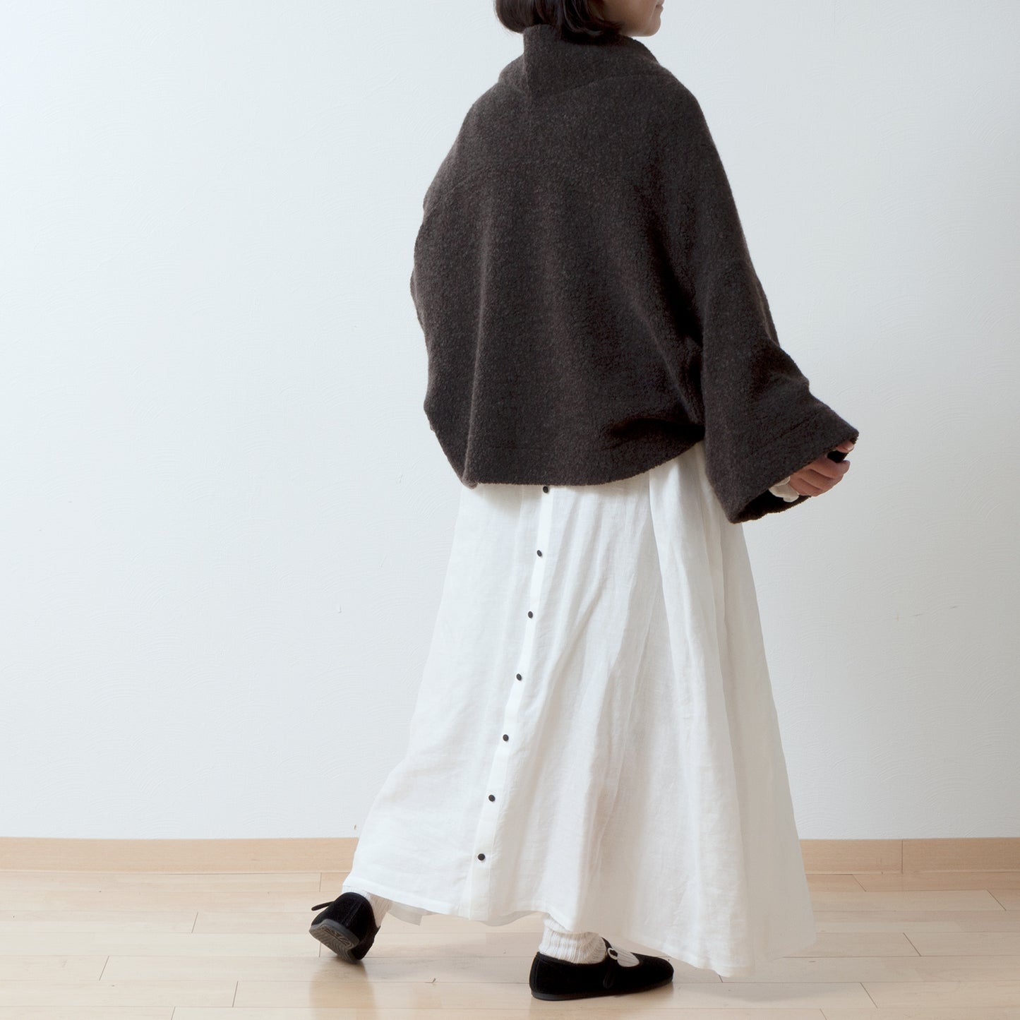 優質羊毛圍巾披肩開襟衫/深棕色