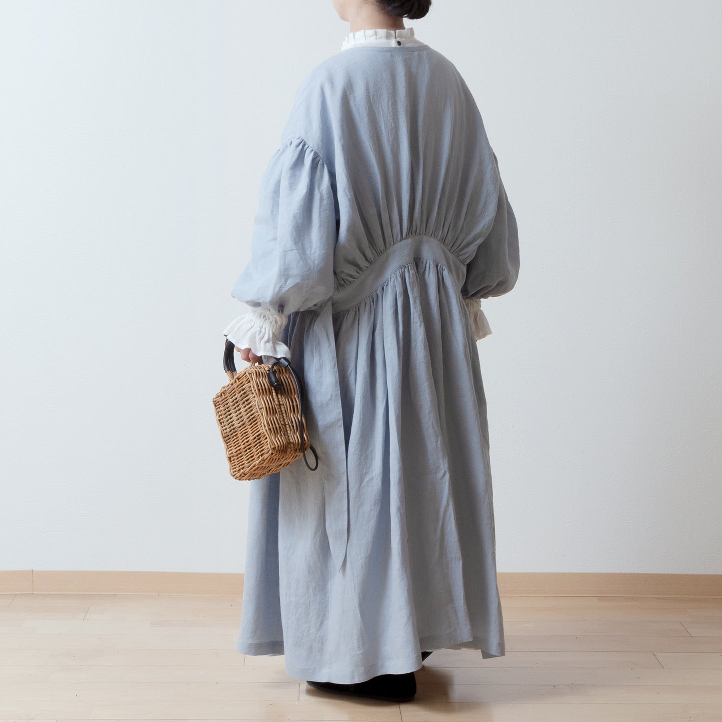 Cache-Coeur 褶皺兩用洋裝 - 法國亞麻/淡藍色