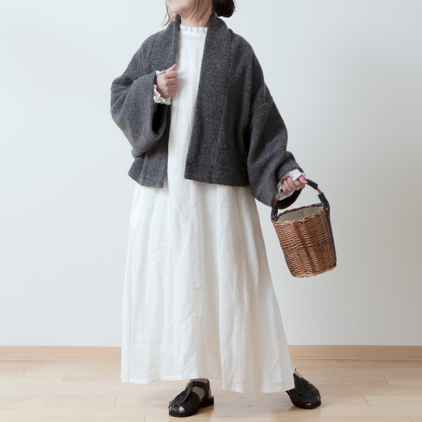 優質羊毛圍巾披肩開襟衫/上衣灰色
