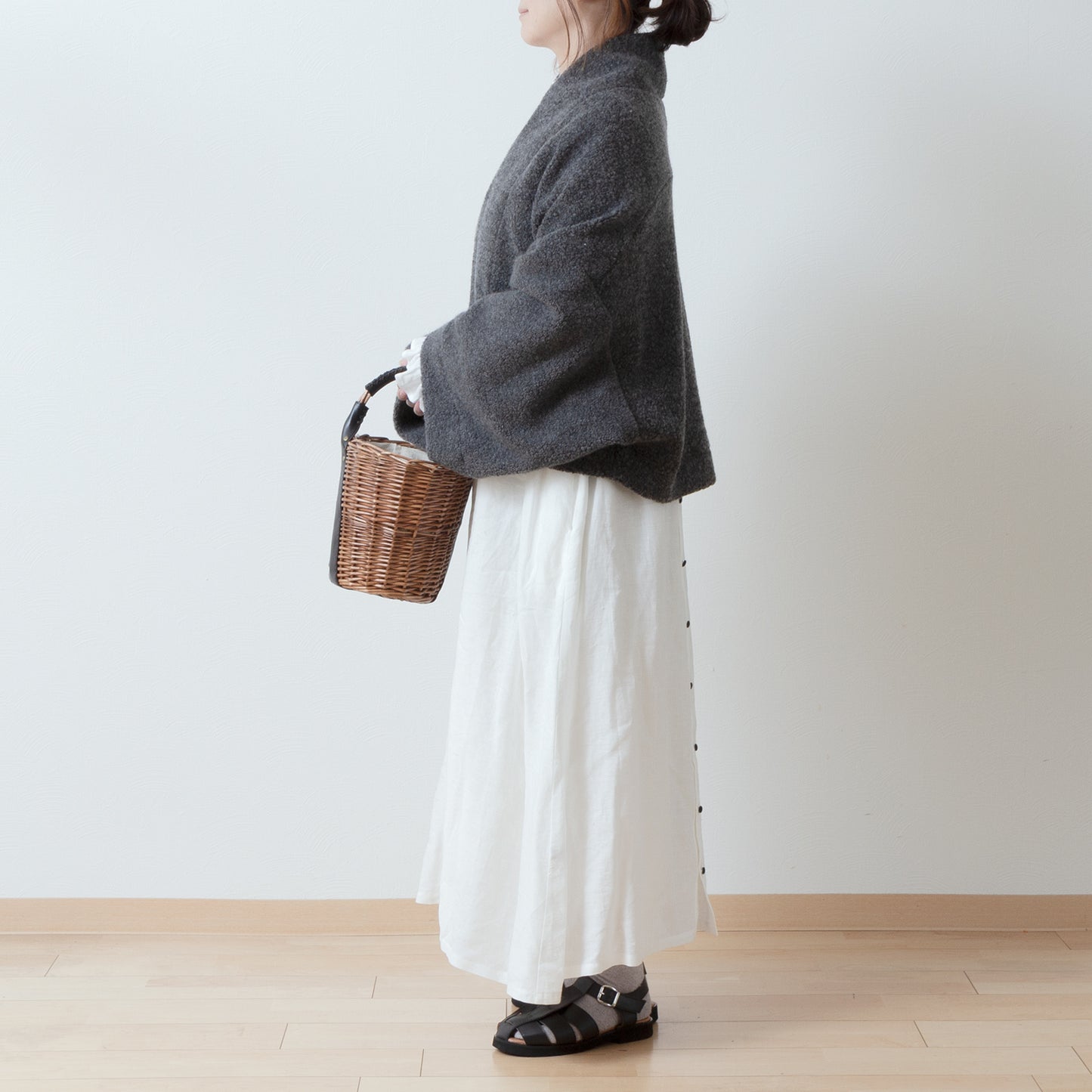 優質羊毛圍巾披肩開襟衫/上衣灰色