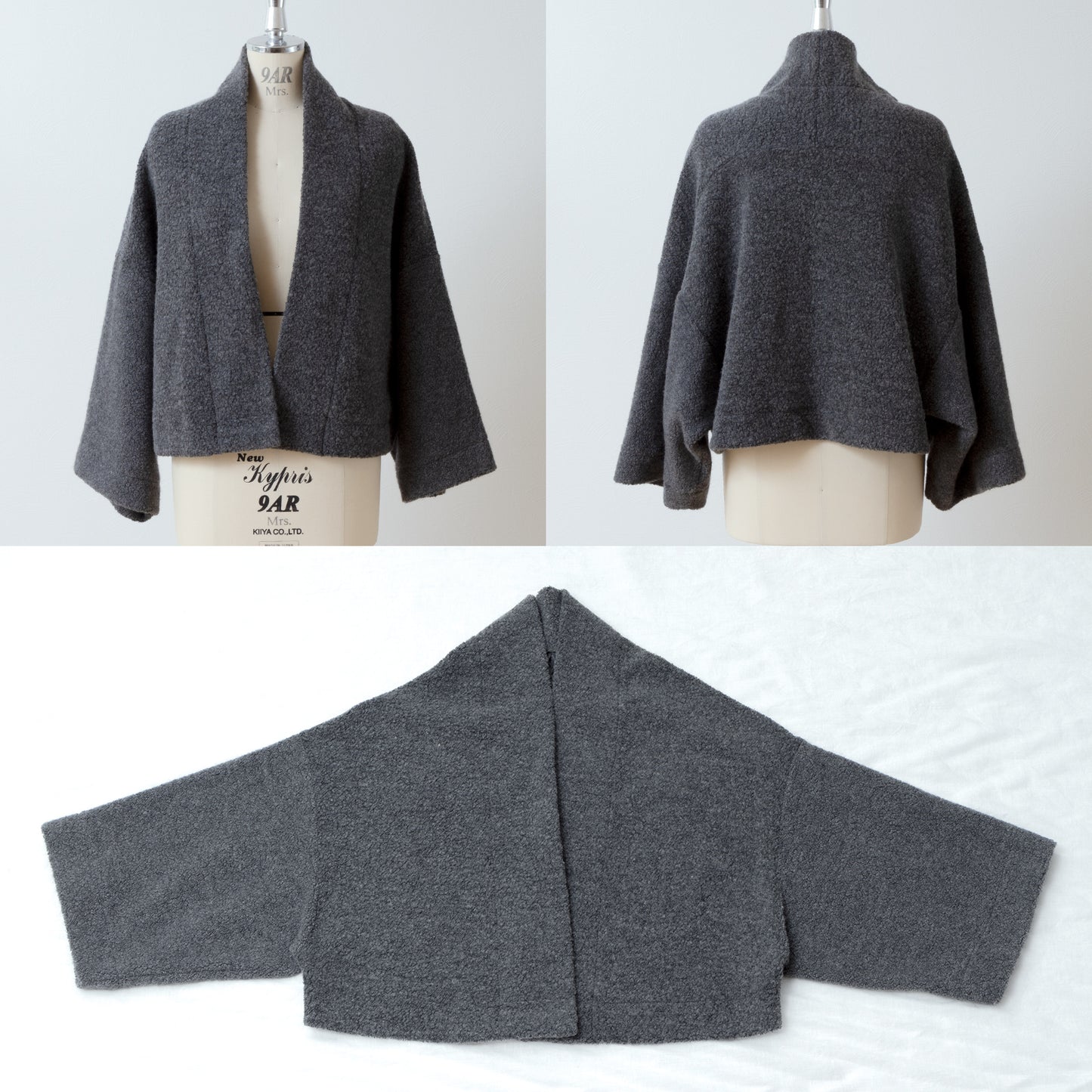 優質羊毛圍巾披肩開襟衫/上衣灰色