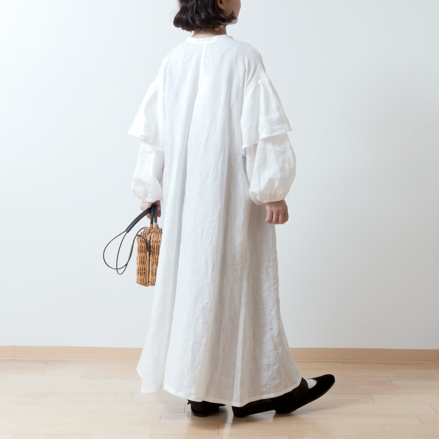 Double sleeve A-line linen dress/off white