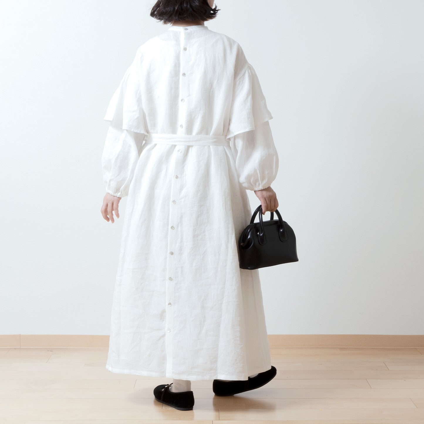 Double sleeve A-line linen dress/off white