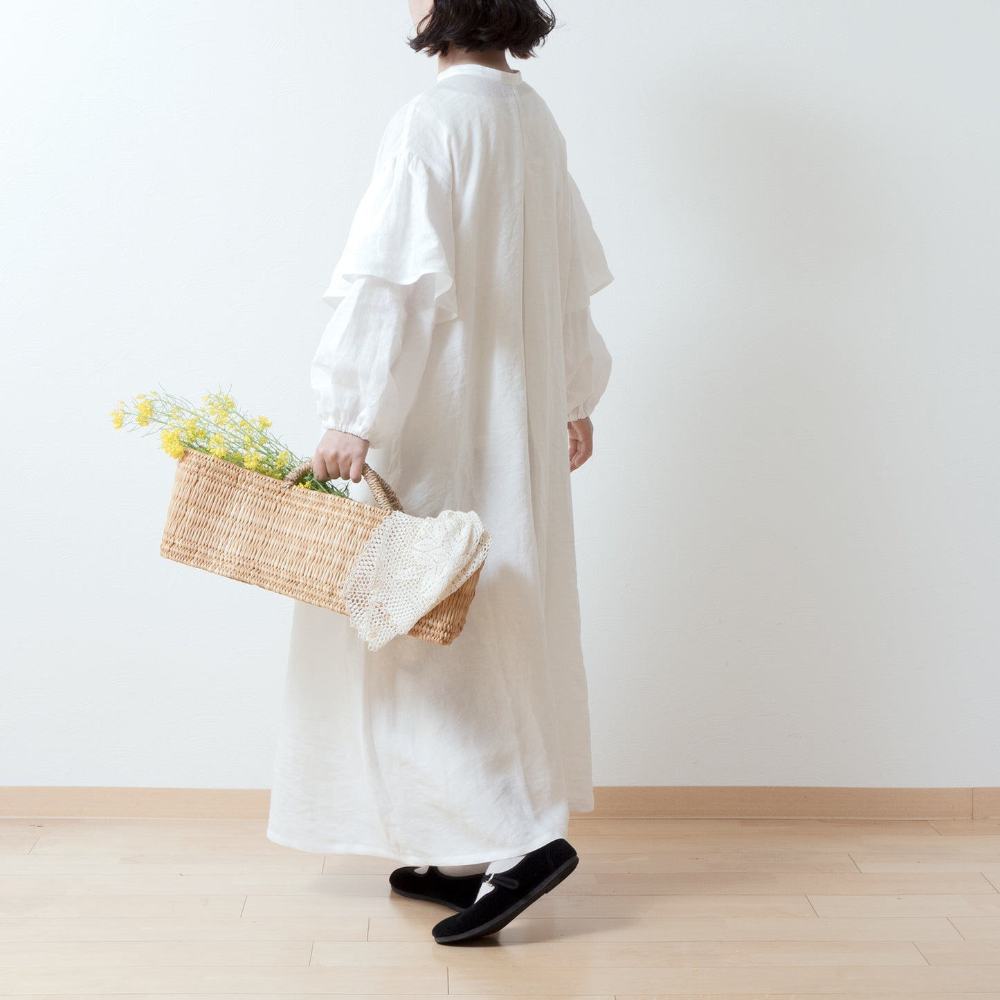 Double sleeve A-line linen dress/off white
