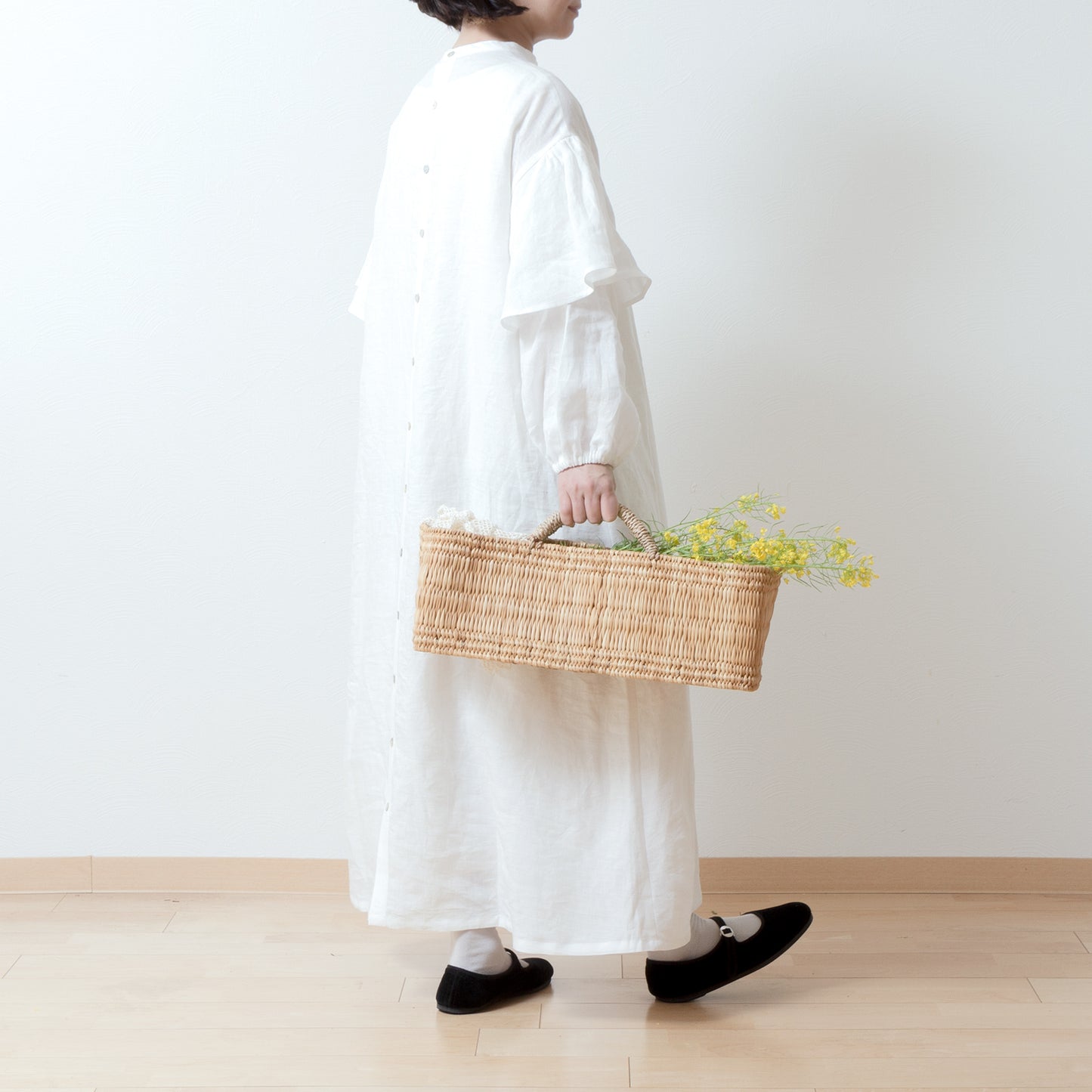 Double sleeve A-line linen dress/off white