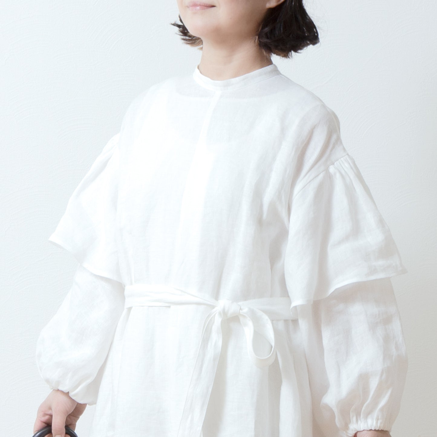 Double sleeve A-line linen dress/off white