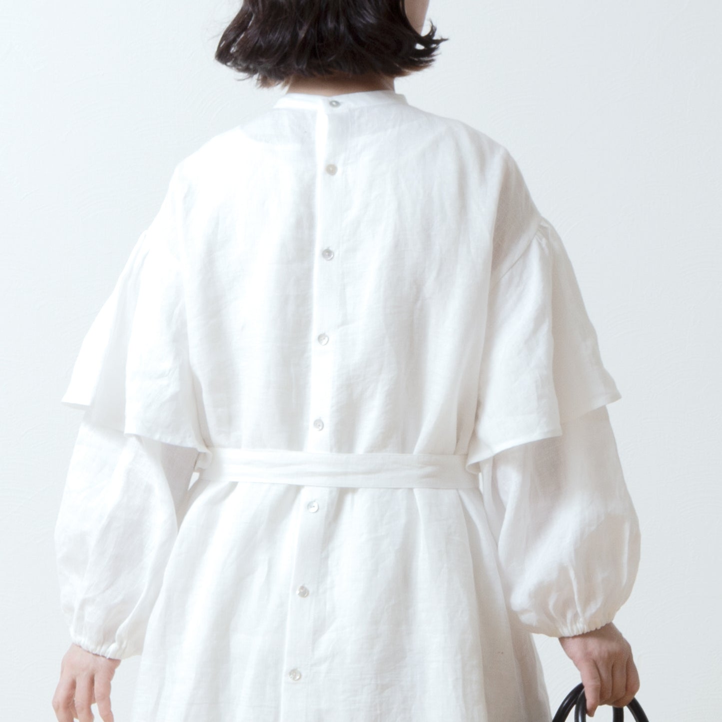 Double sleeve A-line linen dress/off white