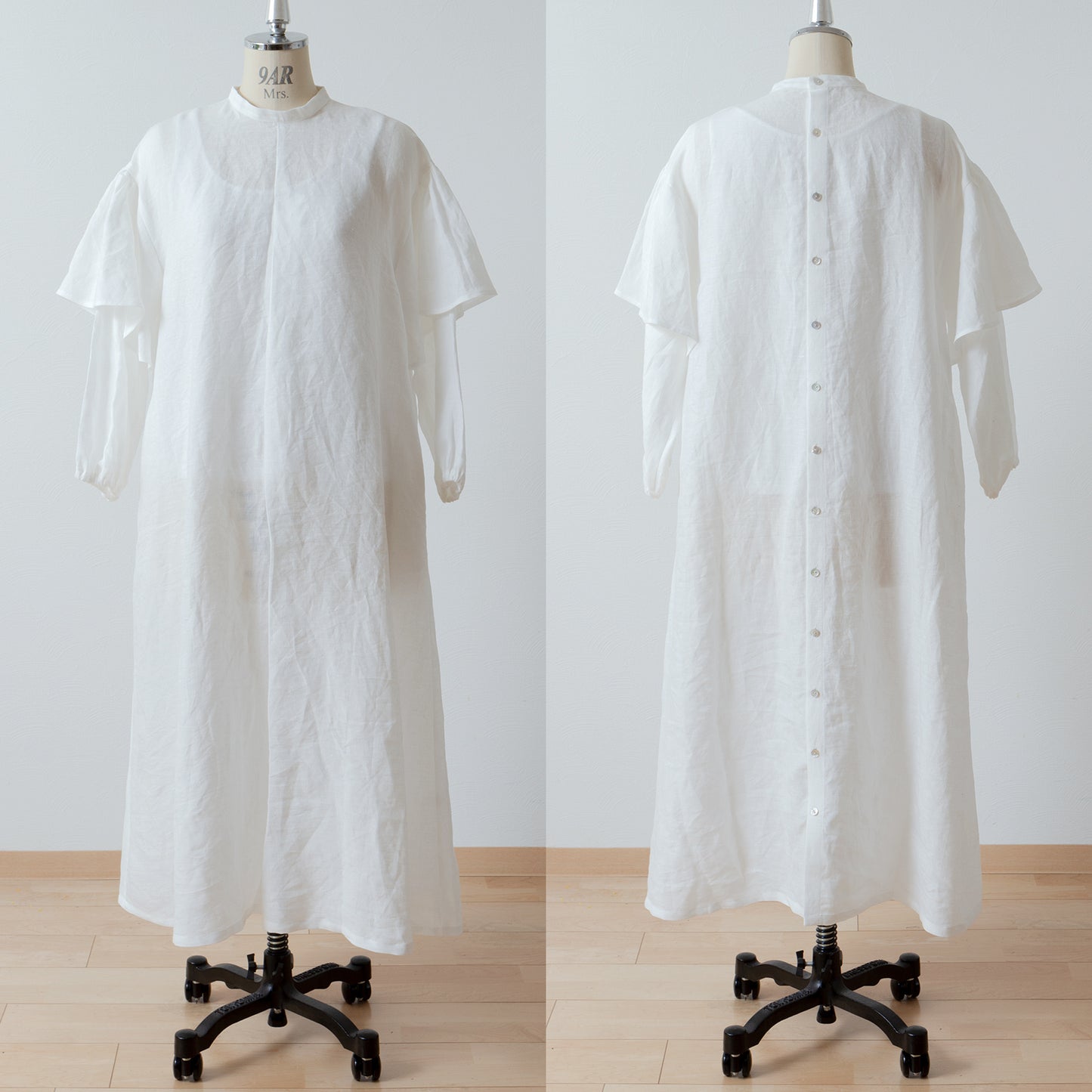 Double sleeve A-line linen dress/off white