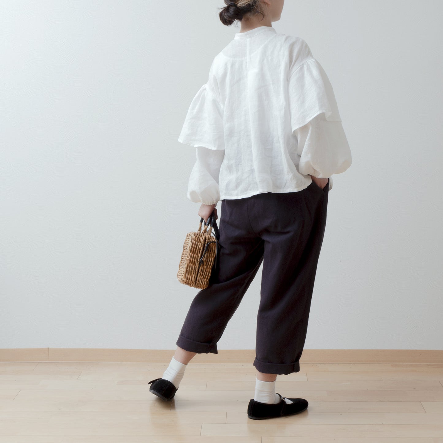 雙袖亞麻襯衫/米白色