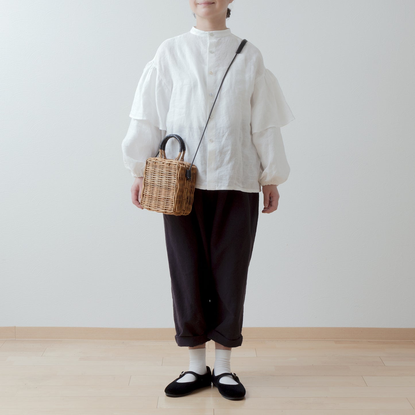 雙袖亞麻襯衫/米白色