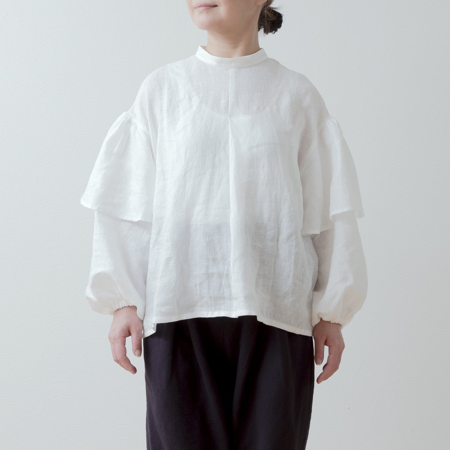 雙袖亞麻襯衫/米白色