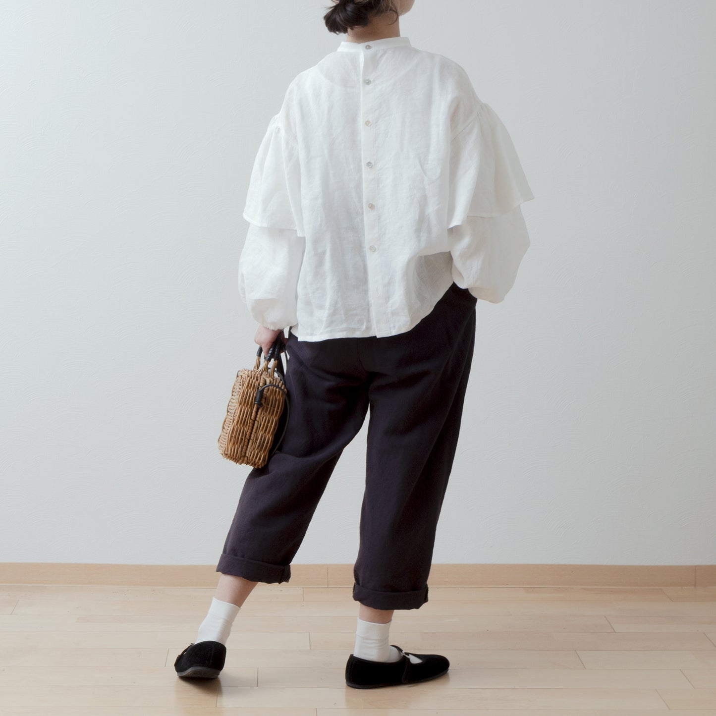 雙袖亞麻襯衫/米白色