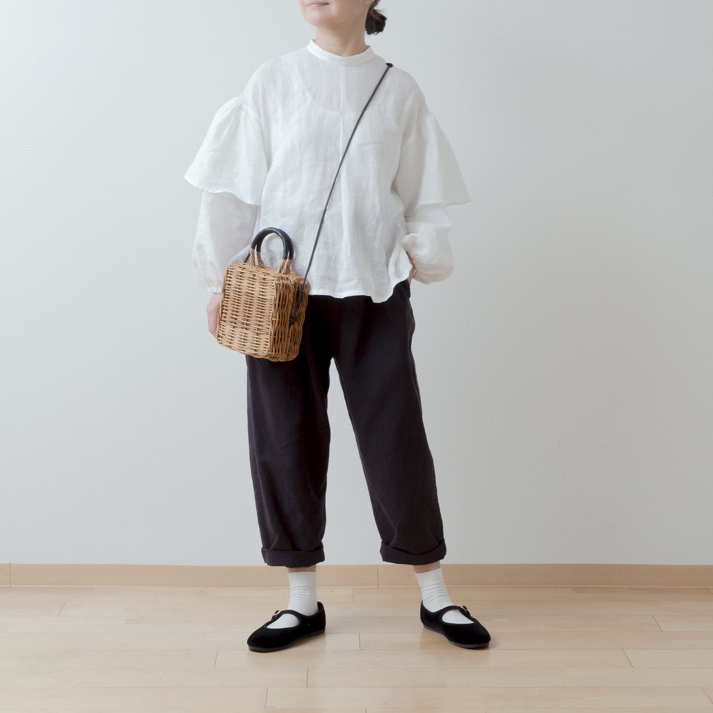 雙袖亞麻襯衫/米白色