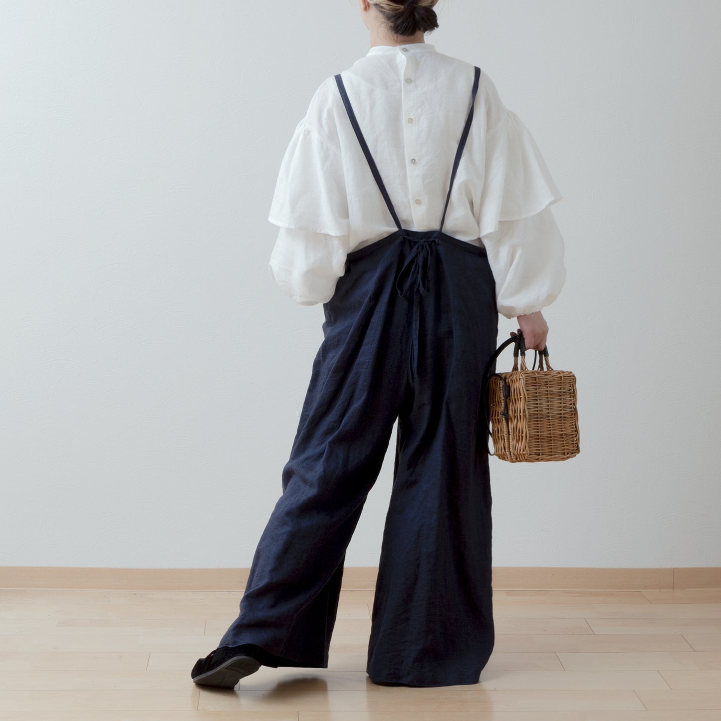 雙袖亞麻襯衫/米白色