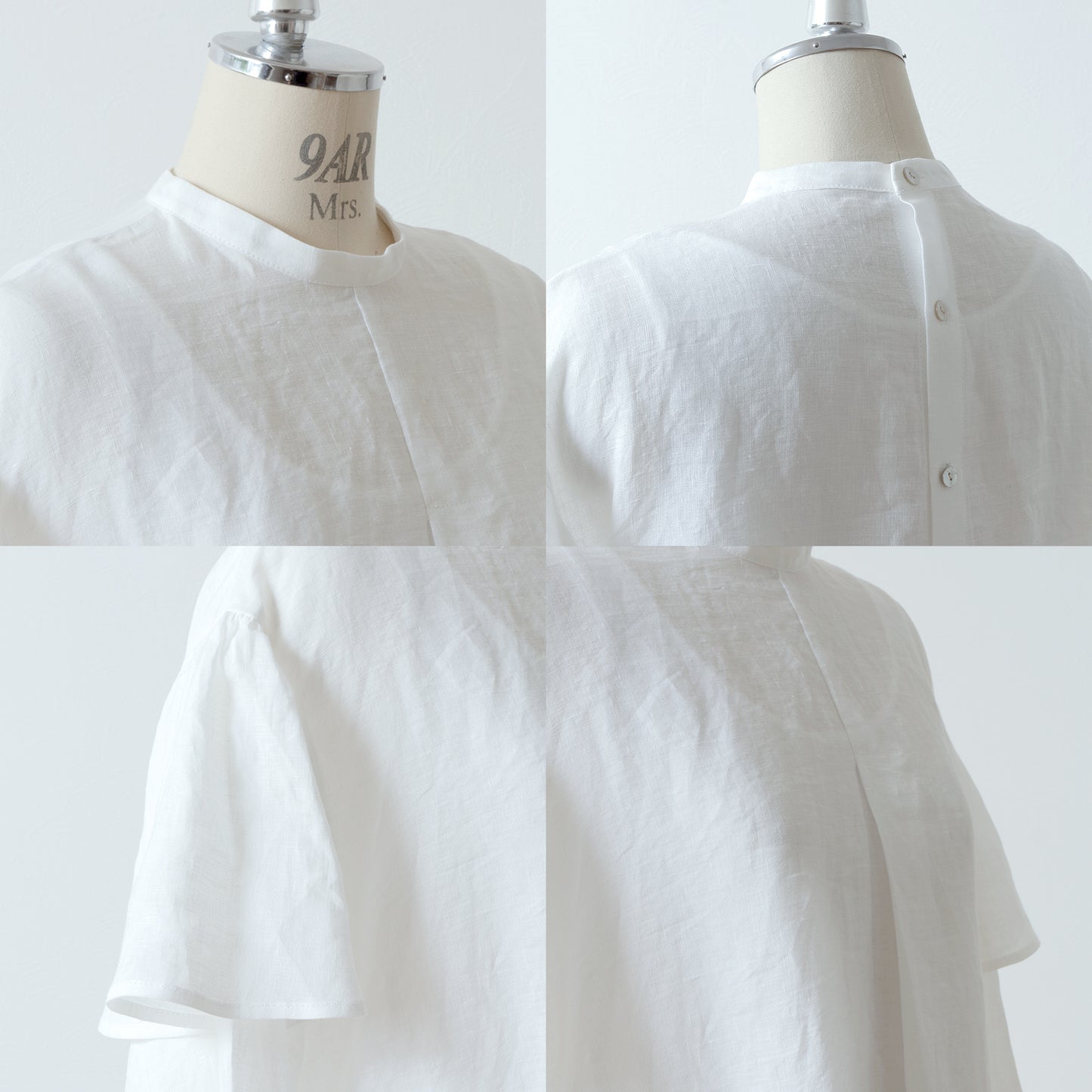 雙袖亞麻襯衫/米白色