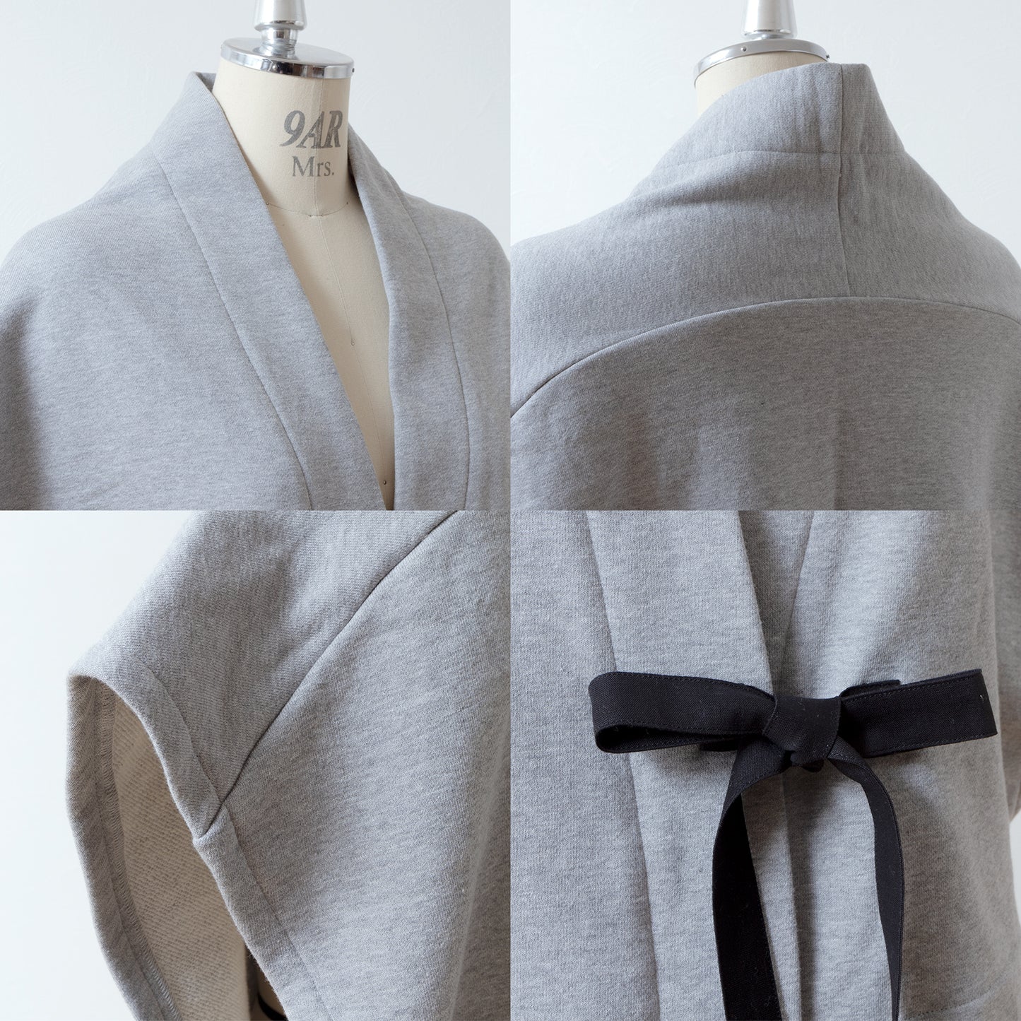 Cotton fleece half shawl vest with ribbon tape/top gray