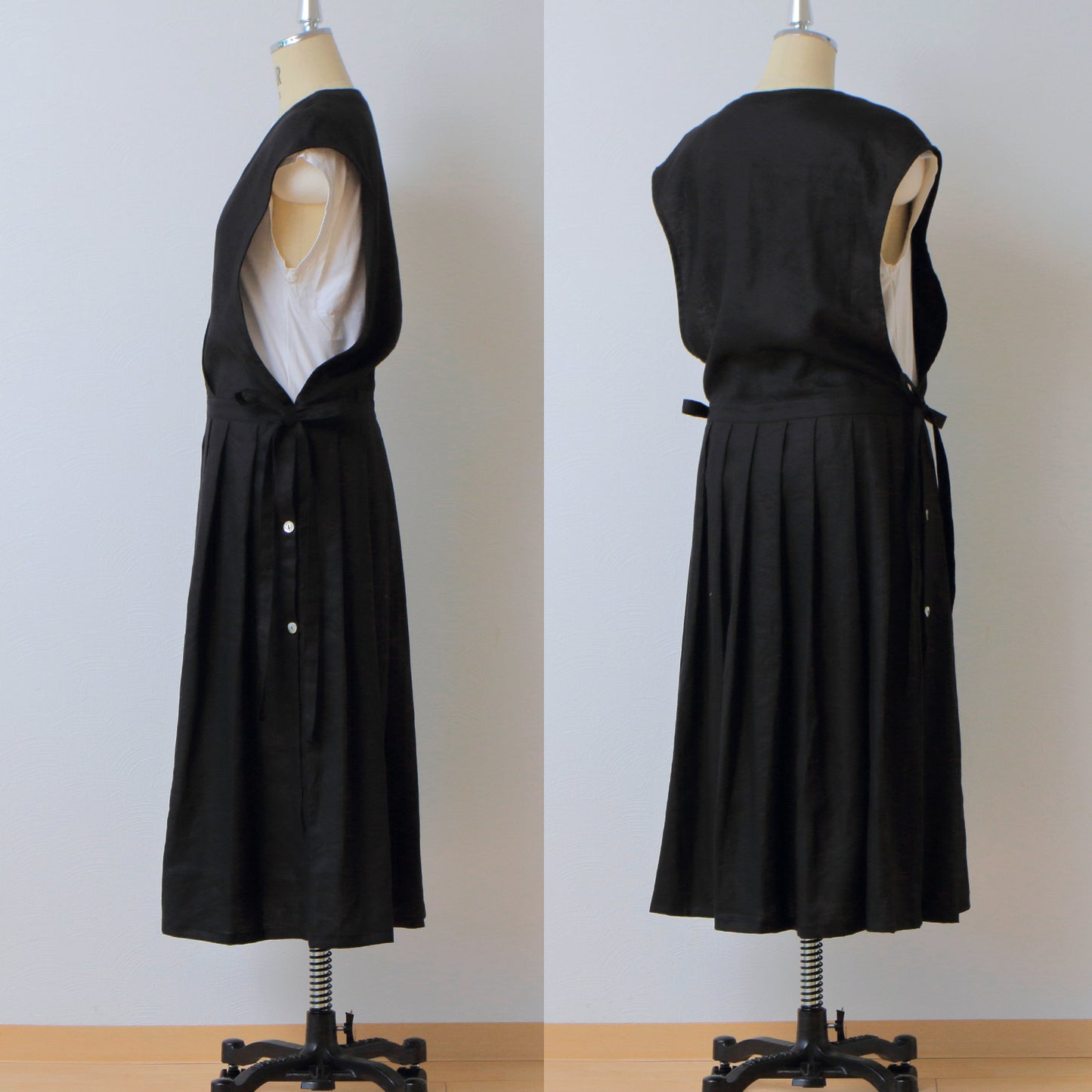 *Featured in the magazine NatuRila*Adult girly apron cache-coeur dress - French linen/black