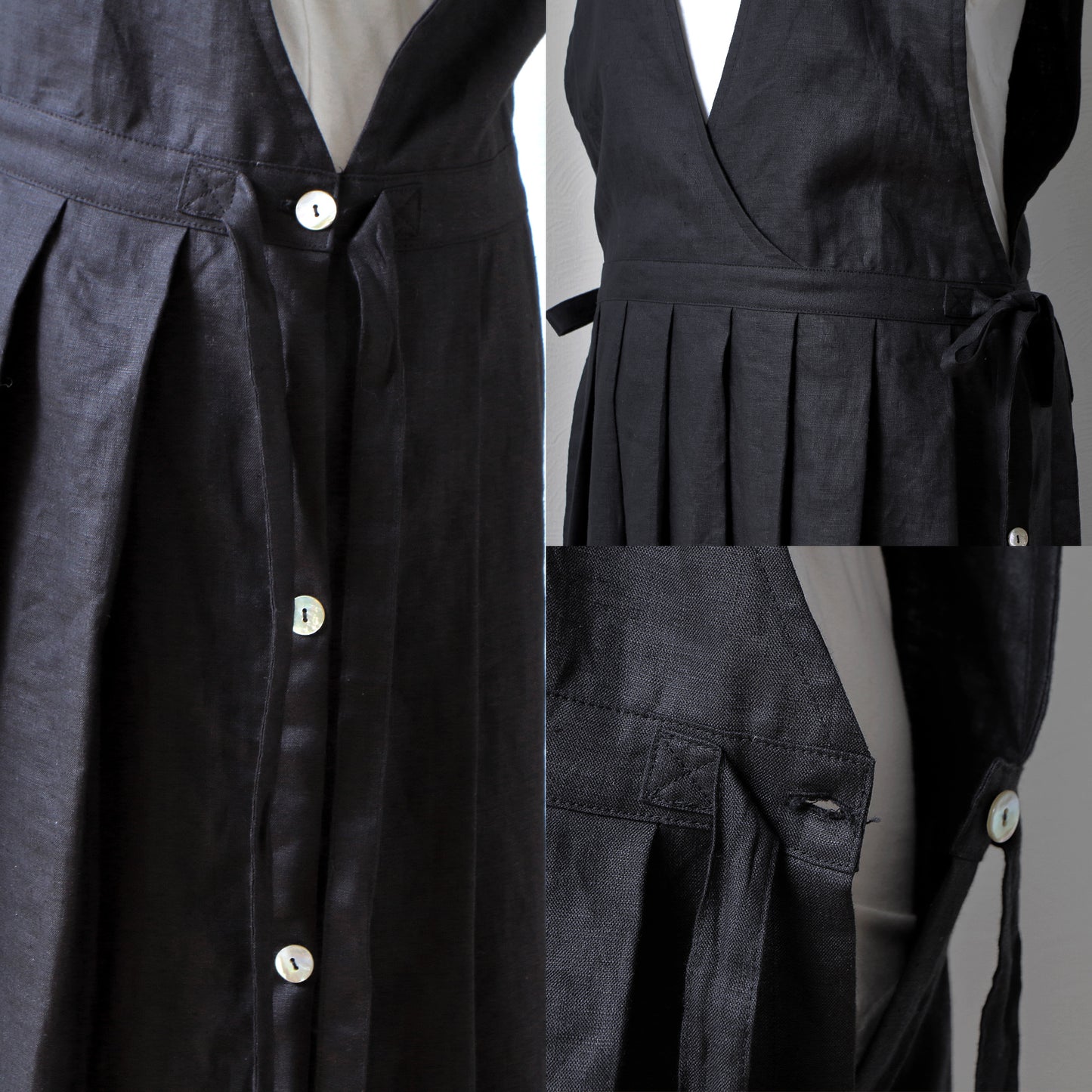 *Featured in the magazine NatuRila*Adult girly apron cache-coeur dress - French linen/black
