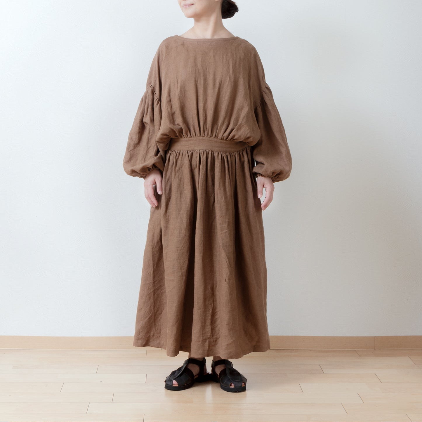 Cache-Coeur 褶皺兩用洋裝 - 法國亞麻/駝色