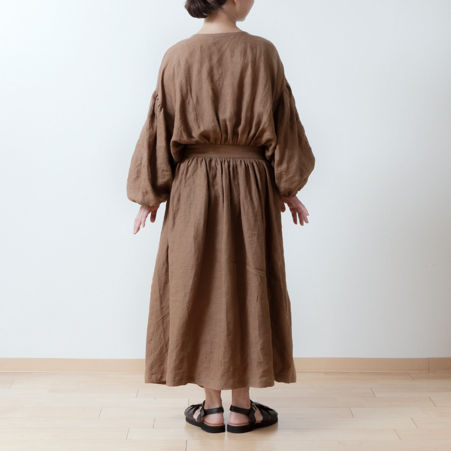 Cache-Coeur 褶皺兩用洋裝 - 法國亞麻/駝色
