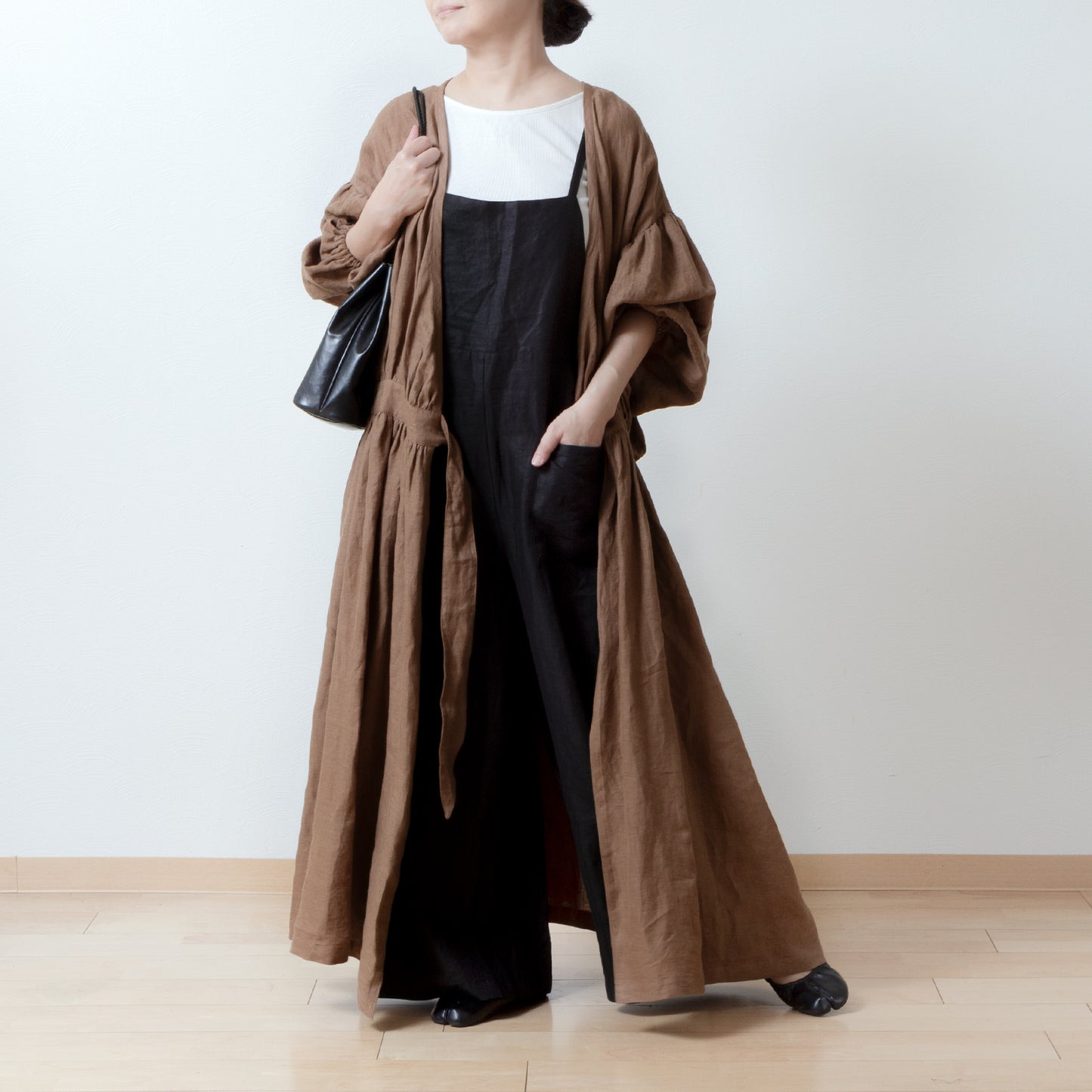 Cache-Coeur 褶皺兩用洋裝 - 法國亞麻/駝色