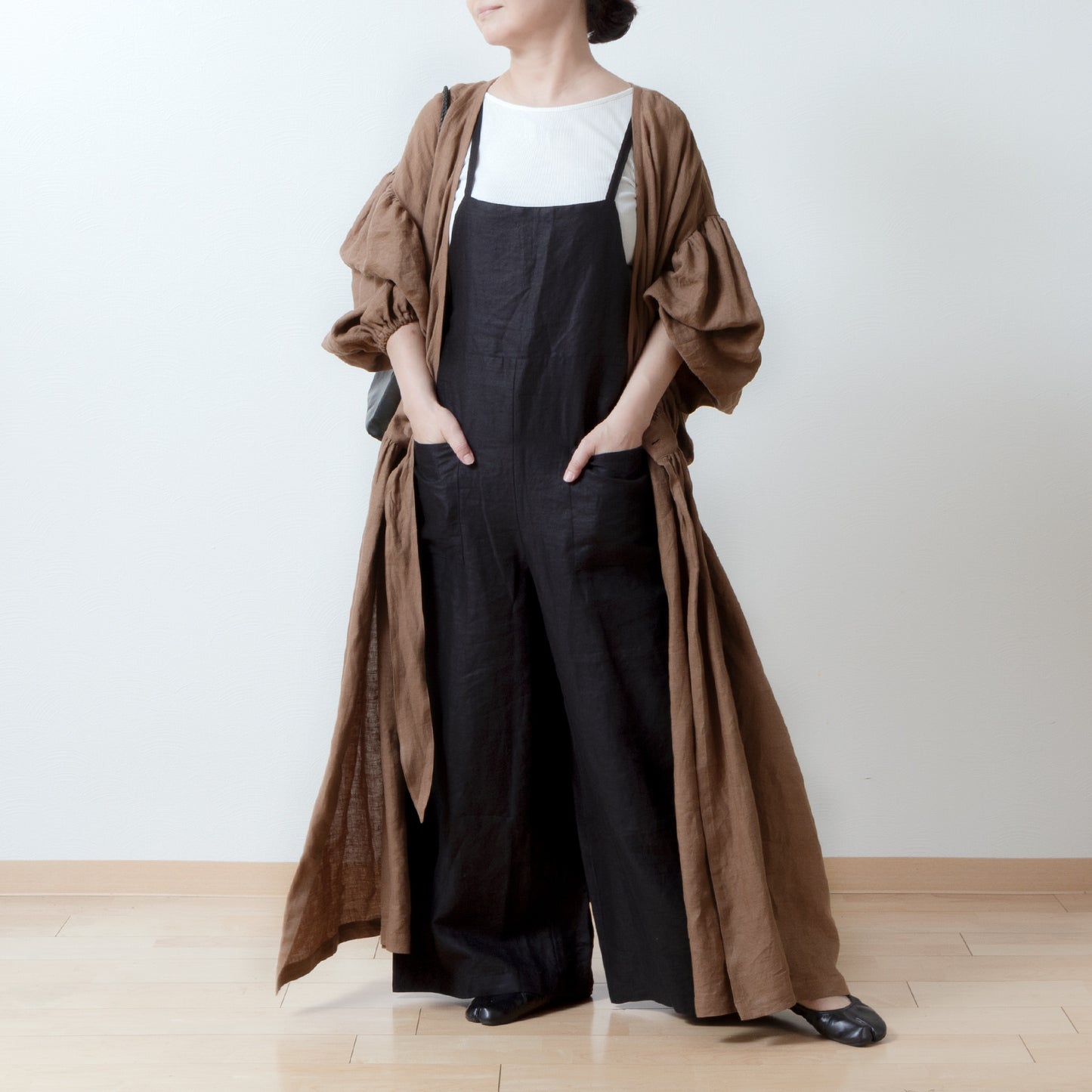 Cache-Coeur 褶皺兩用洋裝 - 法國亞麻/駝色