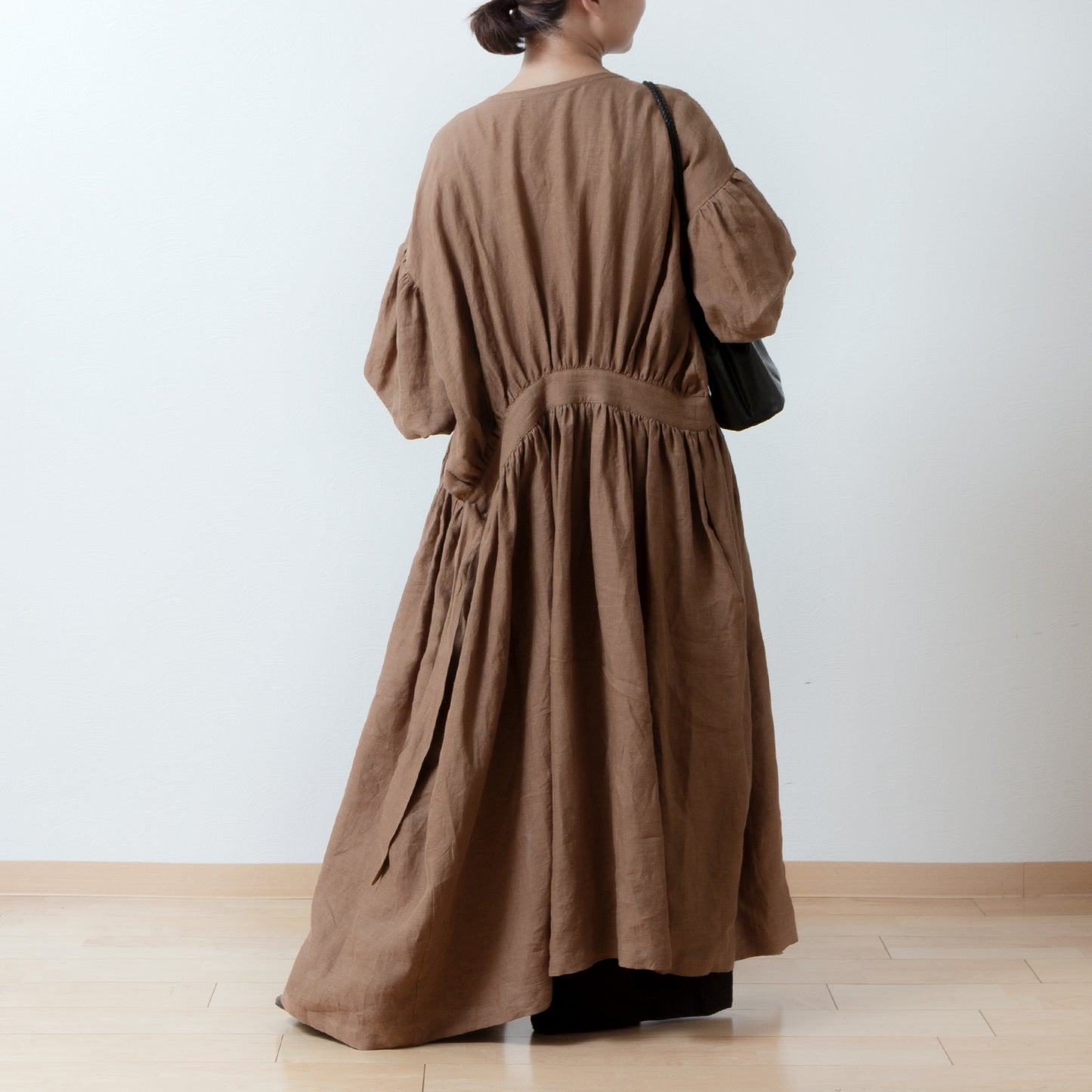Cache-Coeur 褶皺兩用洋裝 - 法國亞麻/駝色