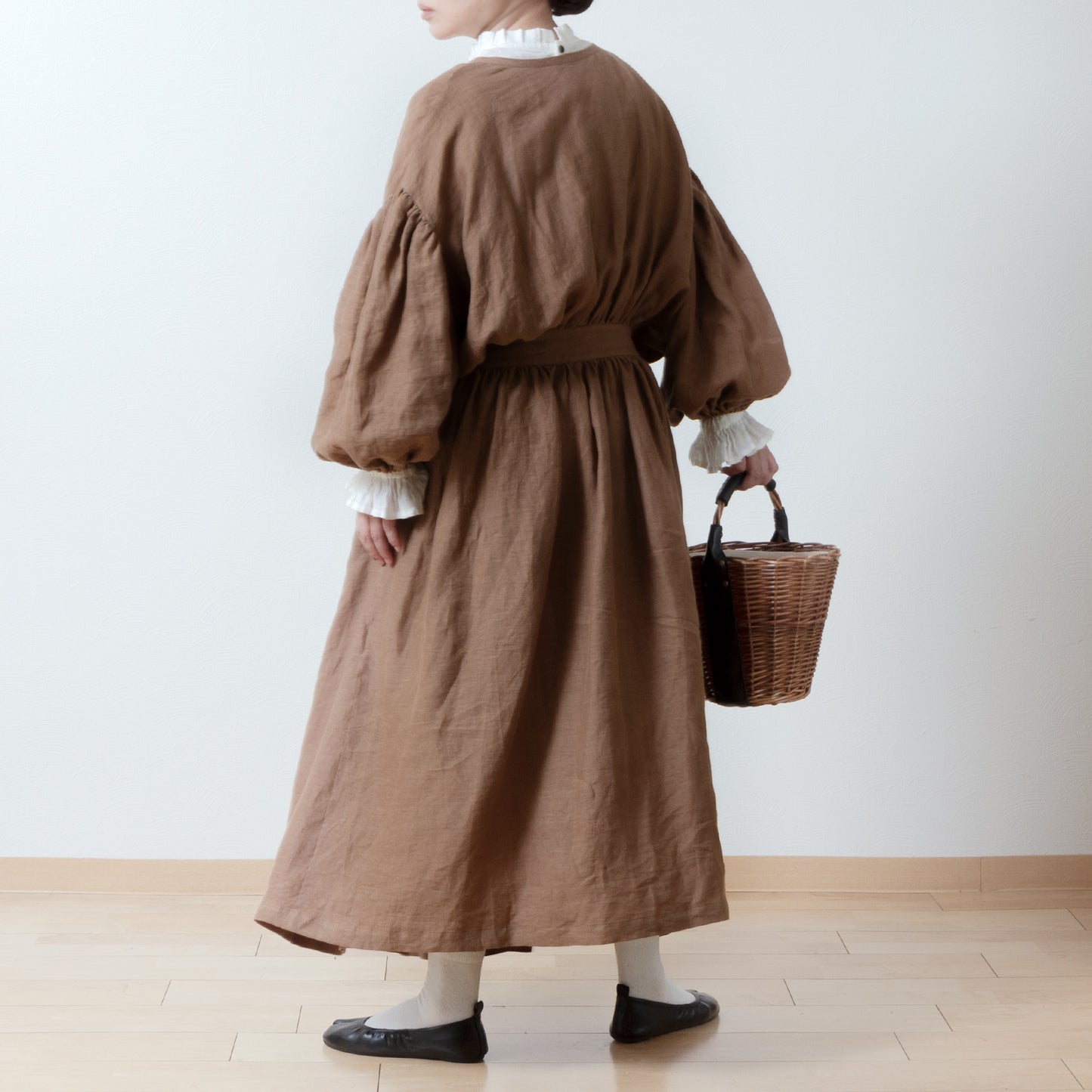Cache-Coeur 褶皺兩用洋裝 - 法國亞麻/駝色
