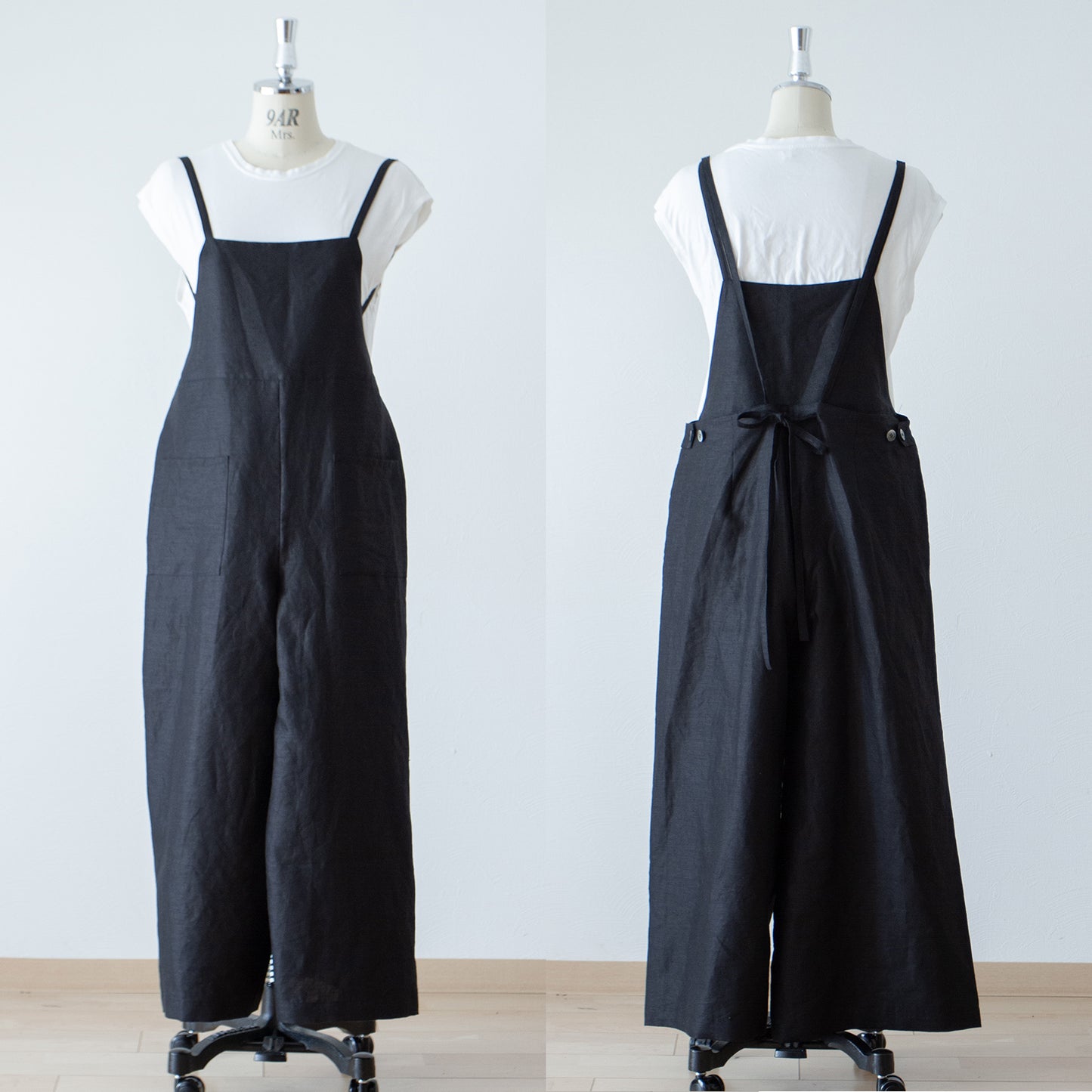 成人寬鬆可愛工裝褲 - 亞麻色/黑色