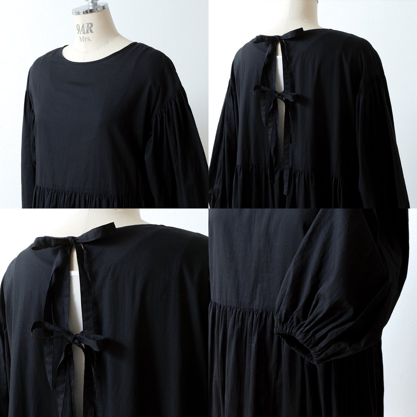 褶皺豐富的可愛成熟風多層兩用洋裝/黑色