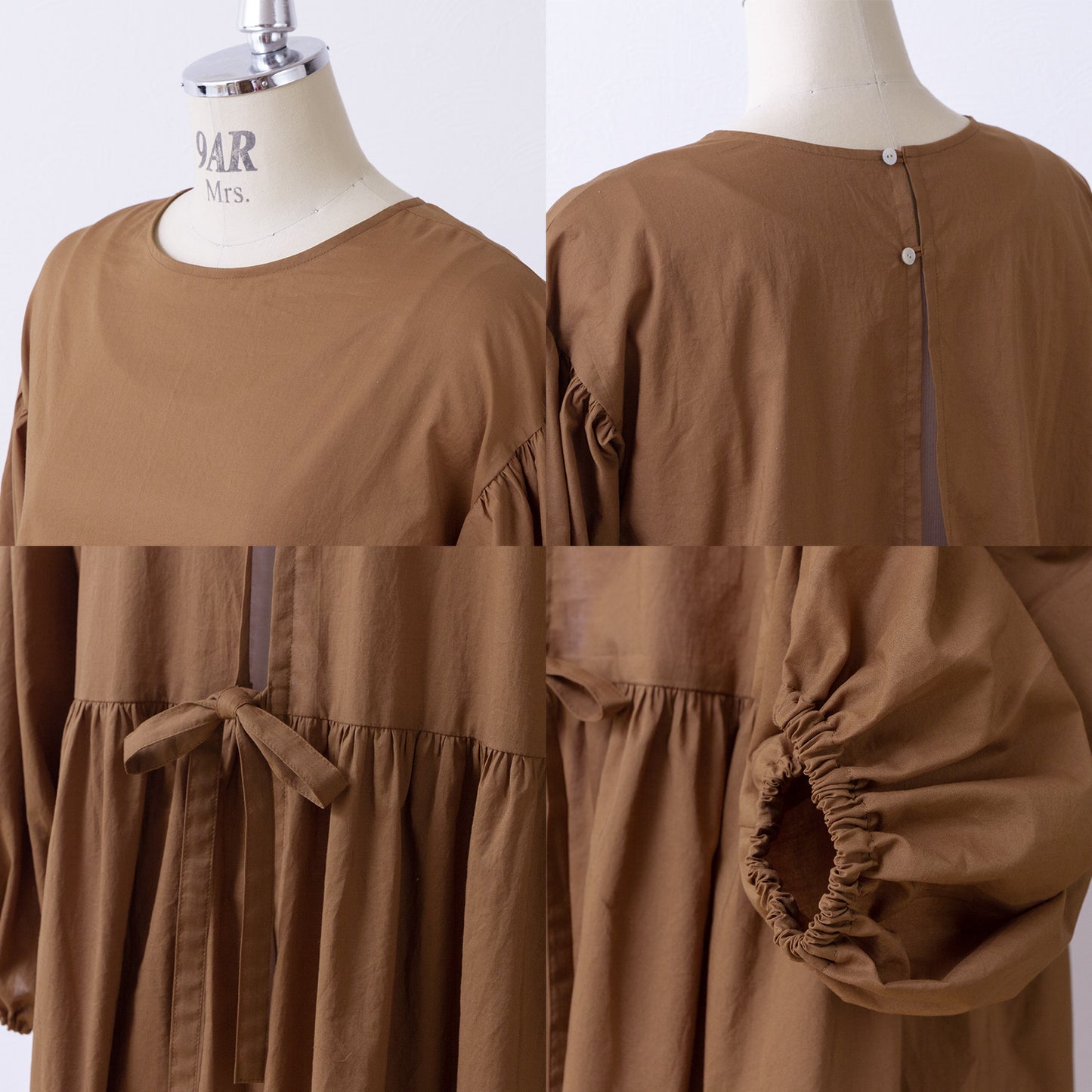 A cute and mature tiered 2-way blouse with plenty of gathers / camel