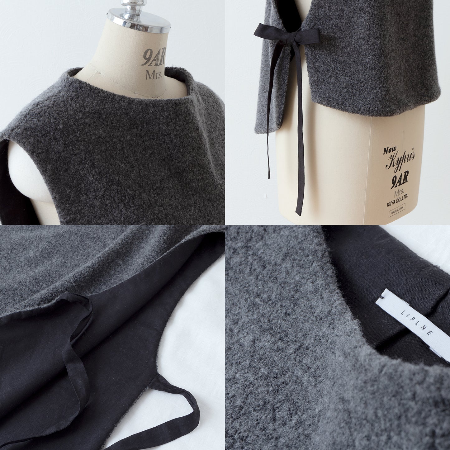 High-quality wool boa side open vest/top gray