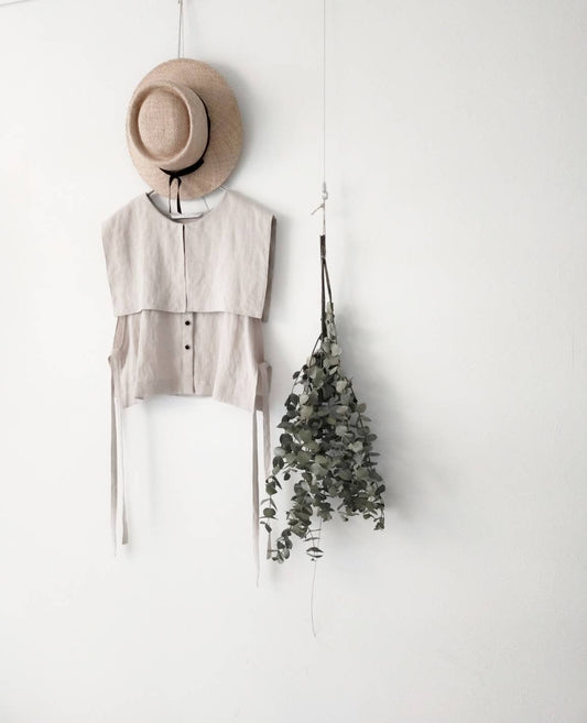 方領亞麻背心/米色