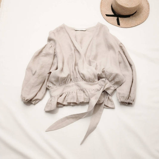 カシュクールフリルリネンボレロ/ベージュ