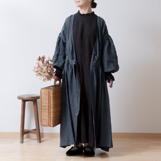 Cache-Coeur 褶皺兩用洋裝 - 法國亞麻/灰色