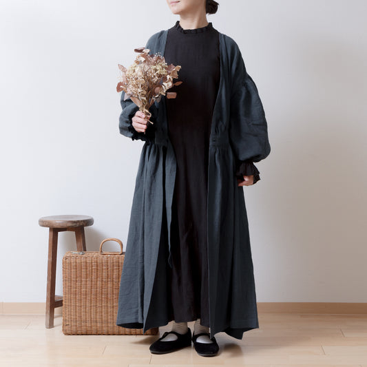 カシュクールギャザー2wayワンピース-フレンチリネン/グレー