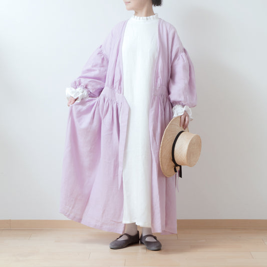 Cache-Coeur 褶皺兩用洋裝 - 法國亞麻/粉紅色