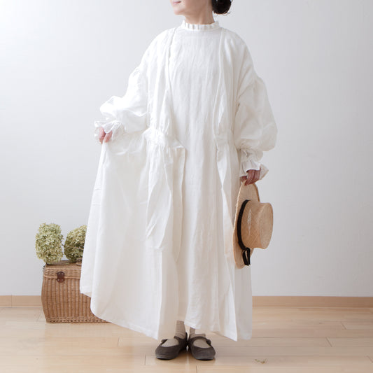 Cache-Coeur 褶皺兩用洋裝 - 法國亞麻/米白色