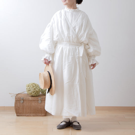 カシュクールギャザー2wayワンピース-フレンチリネン/オフホワイト