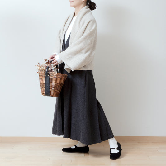 優質羊毛圍巾披肩開襟衫/淺米色