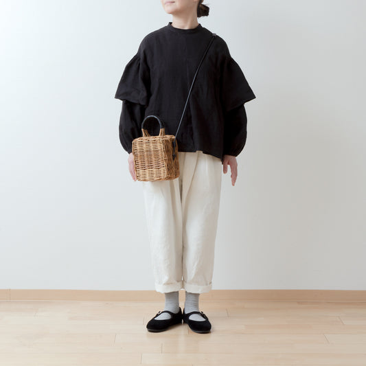 雙袖亞麻襯衫/黑色