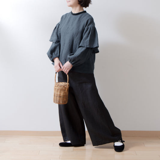 雙袖亞麻襯衫/灰色