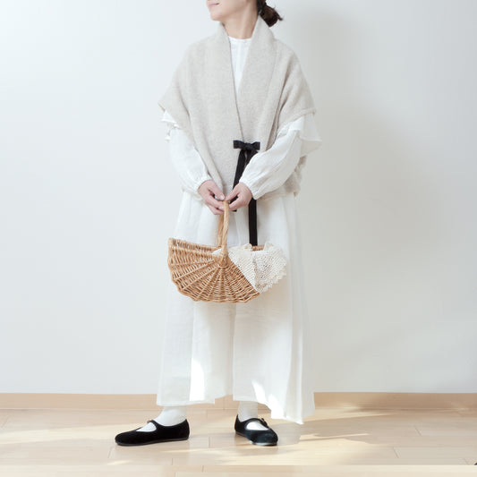 上質ウールボアショールベストリボンテープ付き/ライトベージュ