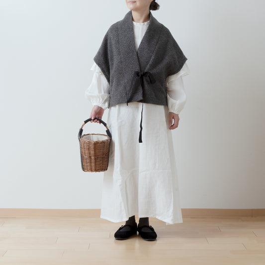 上質ウールボアショールベストリボンテープ付き/トップグレー