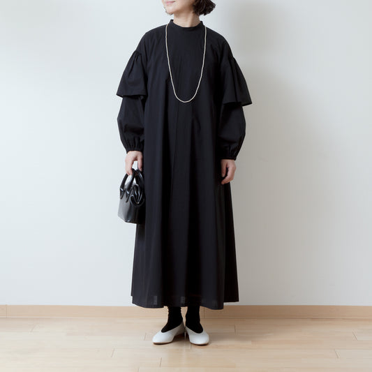 雙袖A字型棉質洋裝/黑色