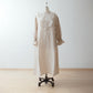 Yoke layer gathered sleeve linen dress/gray