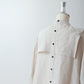Yoke layer gathered sleeve linen dress/gray