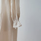 Yoke layer gathered sleeve linen dress/gray